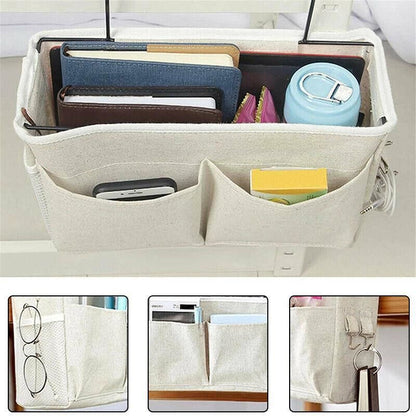 Hanging Bedside Storage Caddy with Pockets for Bunk Bed Dorm Couch Organizing - Grey Triangle