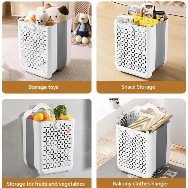 Household Foldable Dirty Clothes Basket Wall Mounted for Bathroom Storage