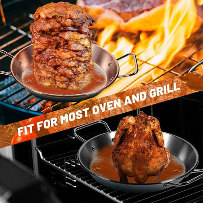 Stainless Steel BBQ Rotisserie Pan Kit Accessories with 3 Removable Iron Skewers