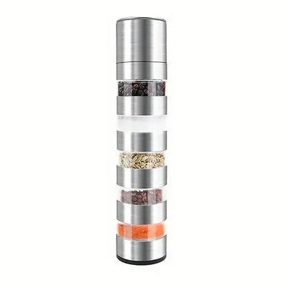 5 in 1 Stainless Steel Salt and Pepper Grinder Manual Spice Grinder Bottle Kitchen