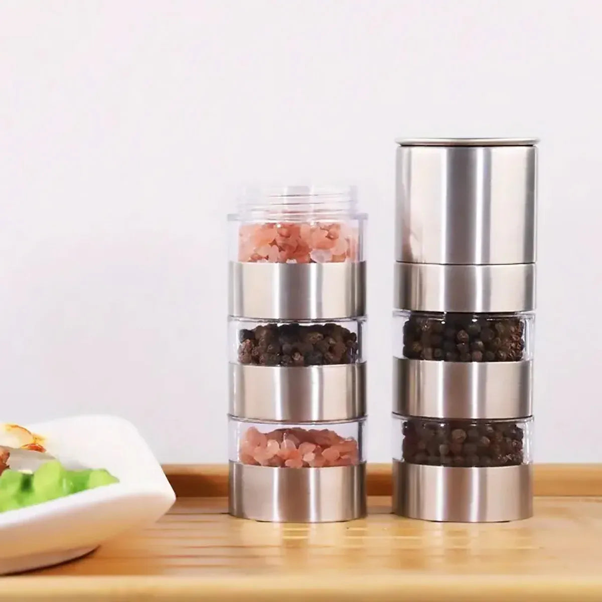 5 in 1 Stainless Steel Salt and Pepper Grinder Manual Spice Grinder Bottle Kitchen