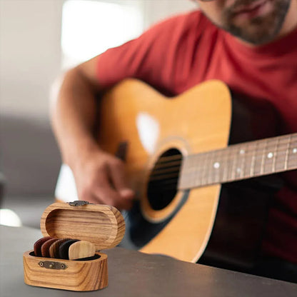 Solid Wood Guitar Pick Storage Case Moistureproof Durable Portable with Dividers