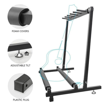 Multi Guitar Stand Guitar Rack Padded Folding Design Hold 3/5 Guitars Adjustable - 5 Guitar Stand