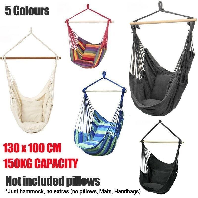 Portable Hanging Hammock Chair Swing Garden Outdoor Camping Soft - White