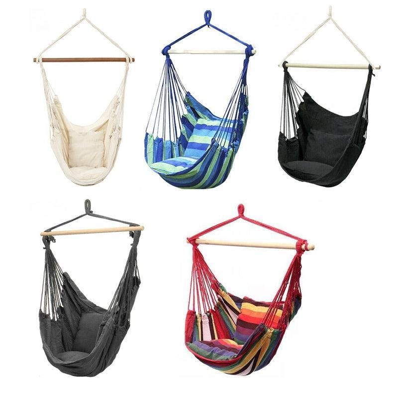 Portable Hanging Hammock Chair Swing Garden Outdoor Camping Soft - White