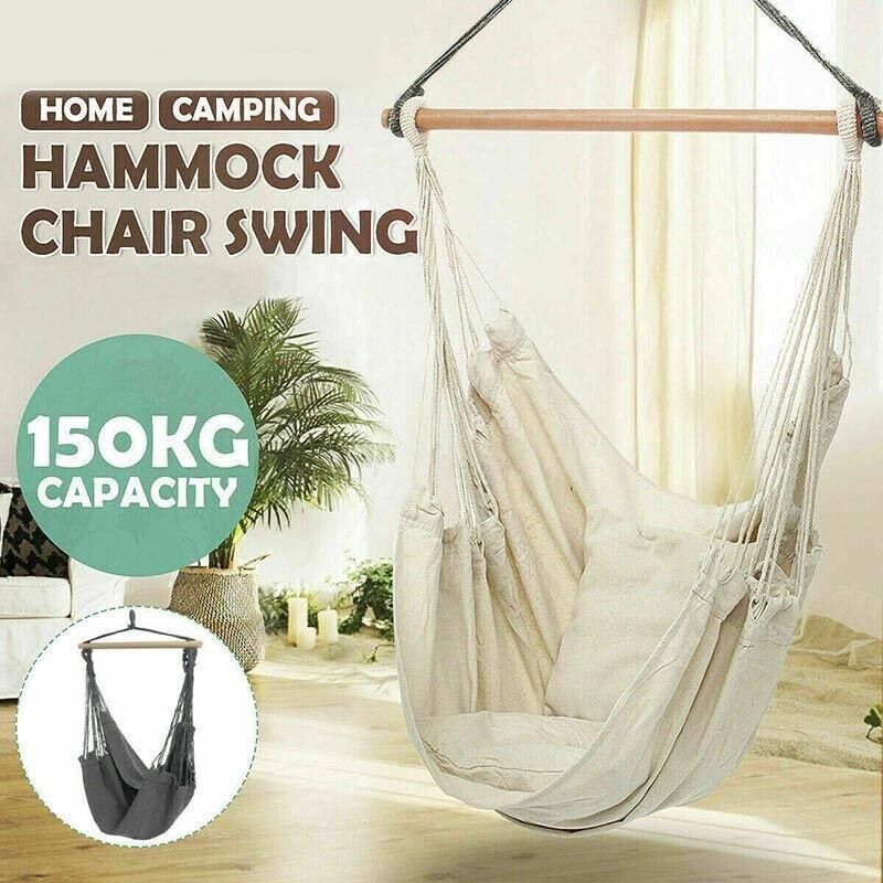 Portable Hanging Hammock Chair Swing Garden Outdoor Camping Soft - White