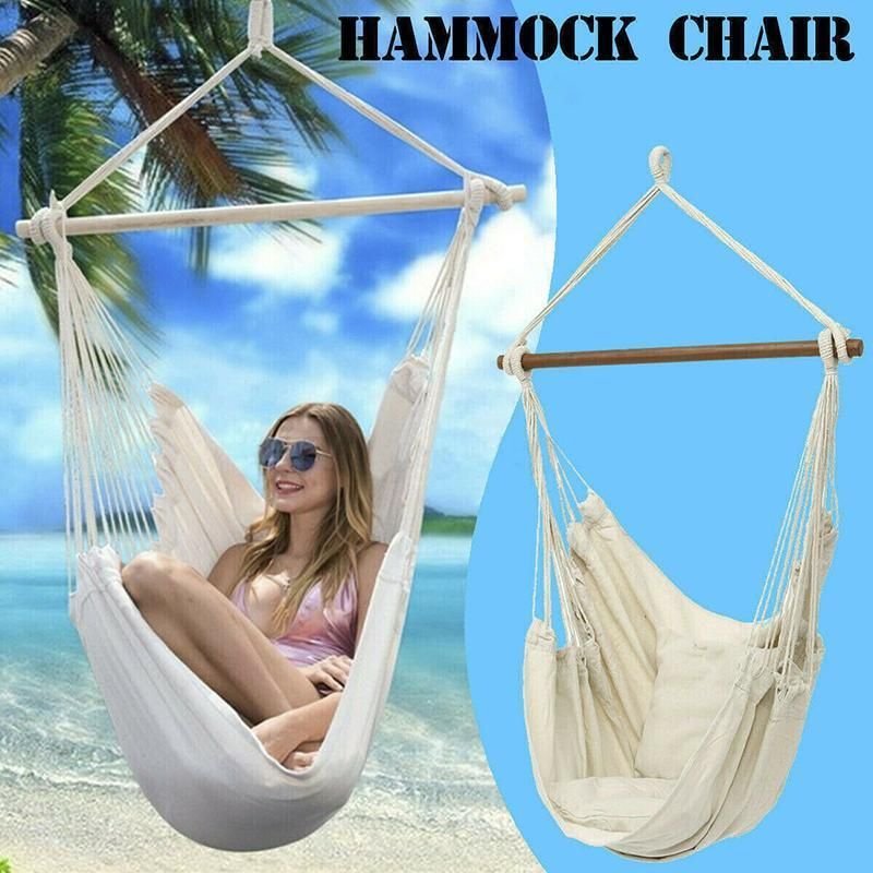 Portable Hanging Hammock Chair Swing Garden Outdoor Camping Soft - White