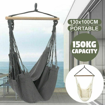 Portable Hanging Hammock Chair Swing Garden Outdoor Camping Soft - White