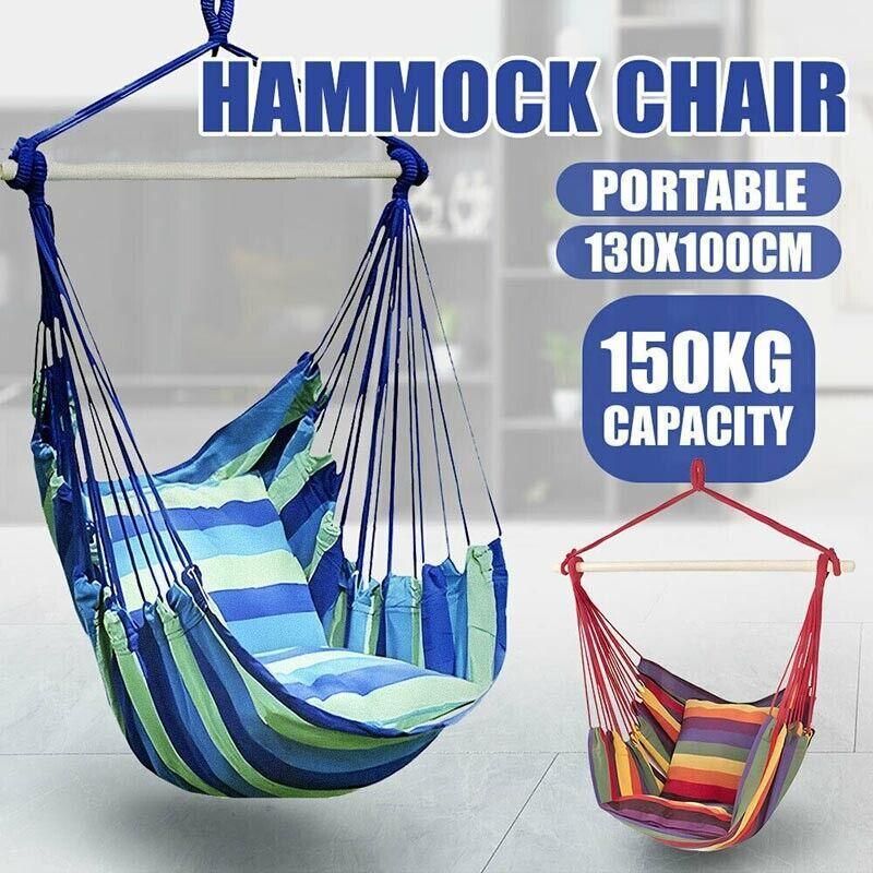 Portable Hanging Hammock Chair Swing Garden Outdoor Camping Soft - White