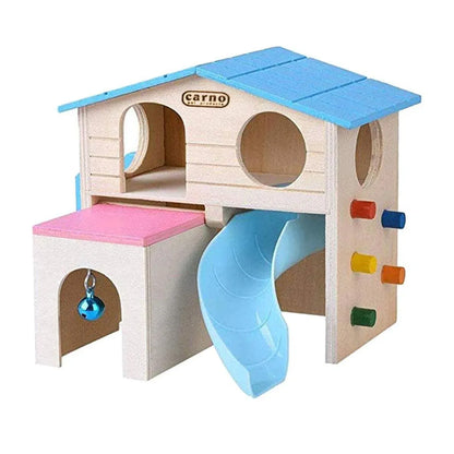 Wooden Luxury Hamster Villa Escape House Fun Nest Pet Home for Small Animals - Blue