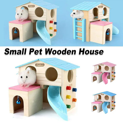 Wooden Luxury Hamster Villa Escape House Fun Nest Pet Home for Small Animals - Blue