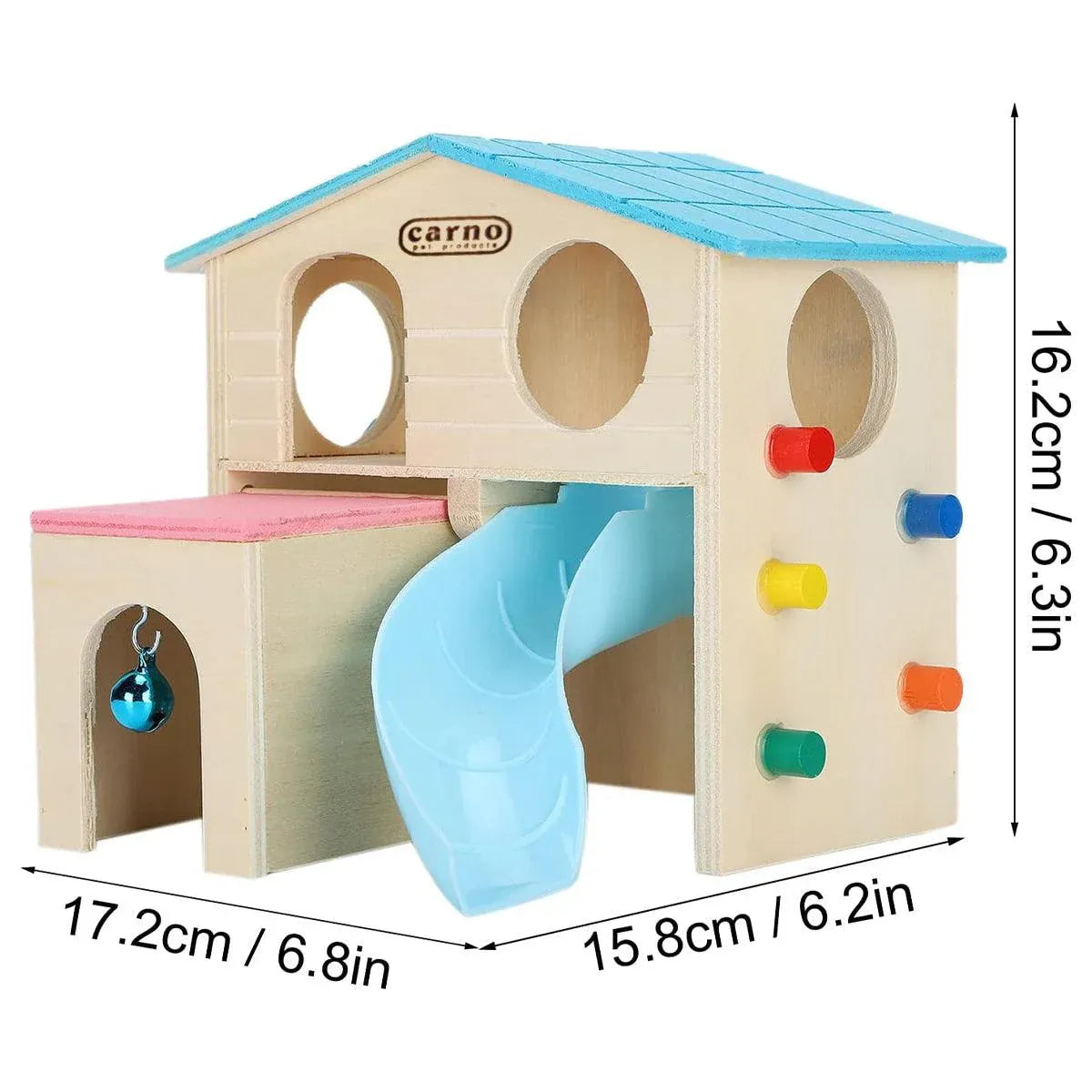 Wooden Luxury Hamster Villa Escape House Fun Nest Pet Home for Small Animals - Blue