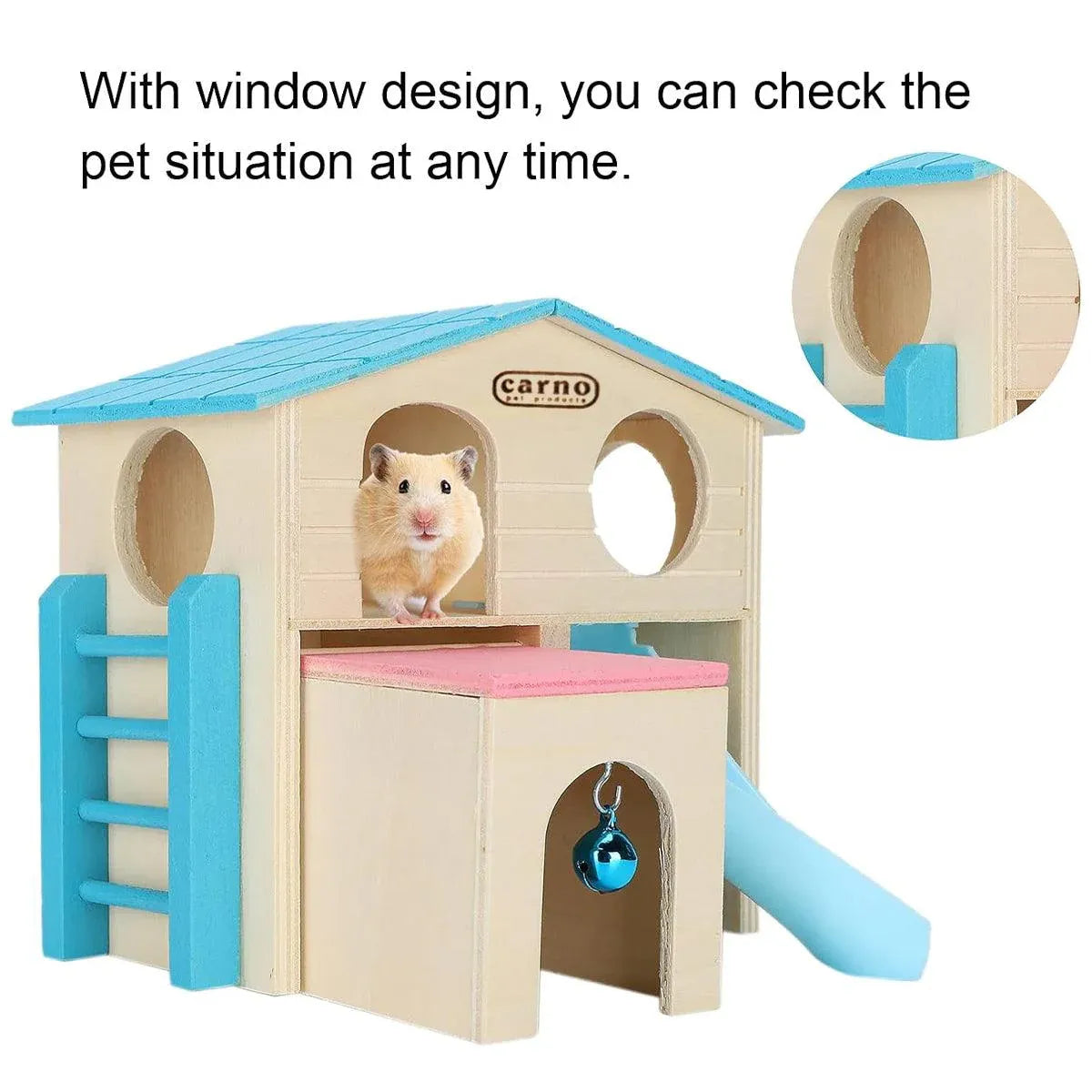 Wooden Luxury Hamster Villa Escape House Fun Nest Pet Home for Small Animals - Blue