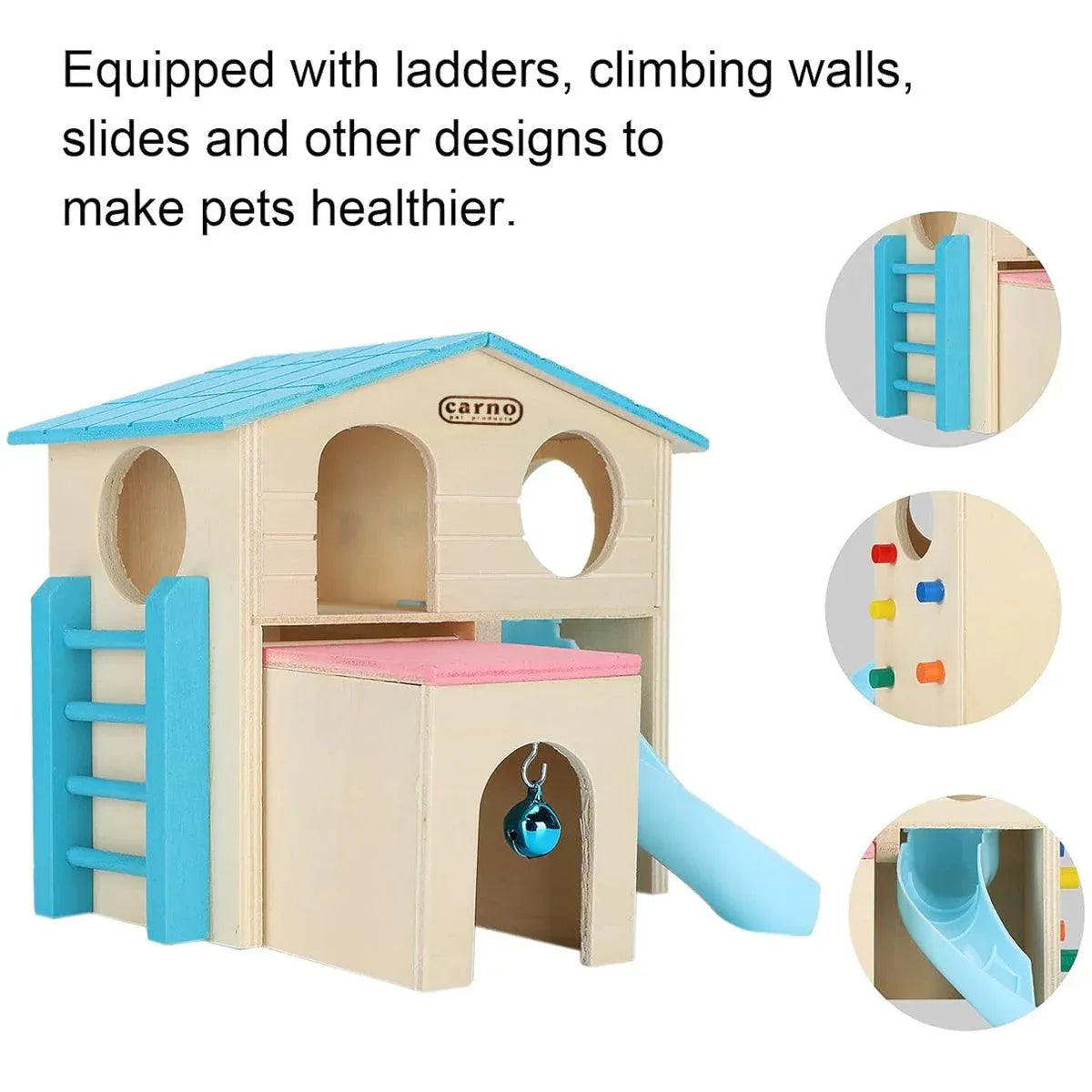 Wooden Luxury Hamster Villa Escape House Fun Nest Pet Home for Small Animals - Blue