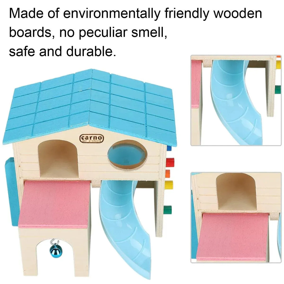 Wooden Luxury Hamster Villa Escape House Fun Nest Pet Home for Small Animals - Blue