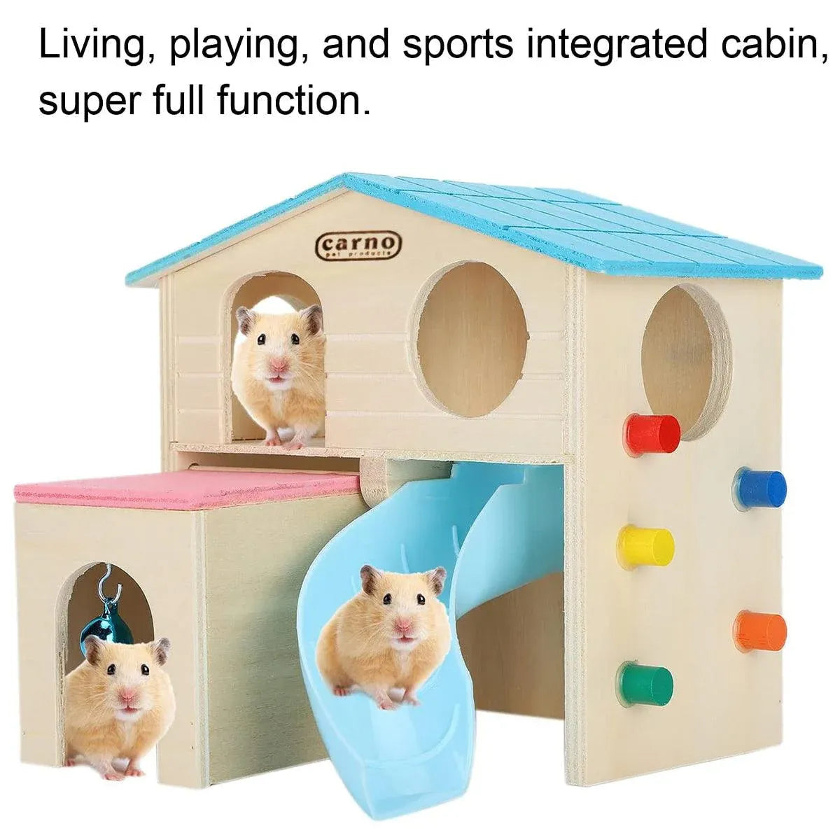 Wooden Luxury Hamster Villa Escape House Fun Nest Pet Home for Small Animals - Blue