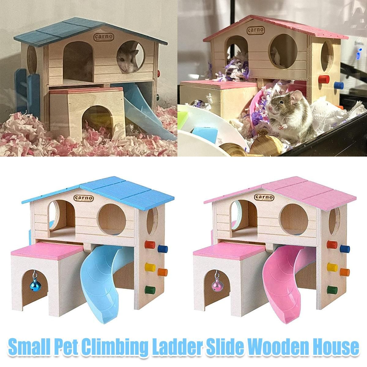 Wooden Luxury Hamster Villa Escape House Fun Nest Pet Home for Small Animals - Blue