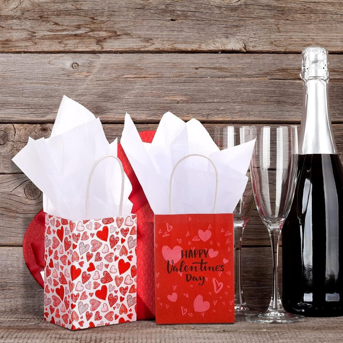30x Valentines Day Love-Themed Tote Bag Elegant Kraft Paper Handbag Lightweight - Y169