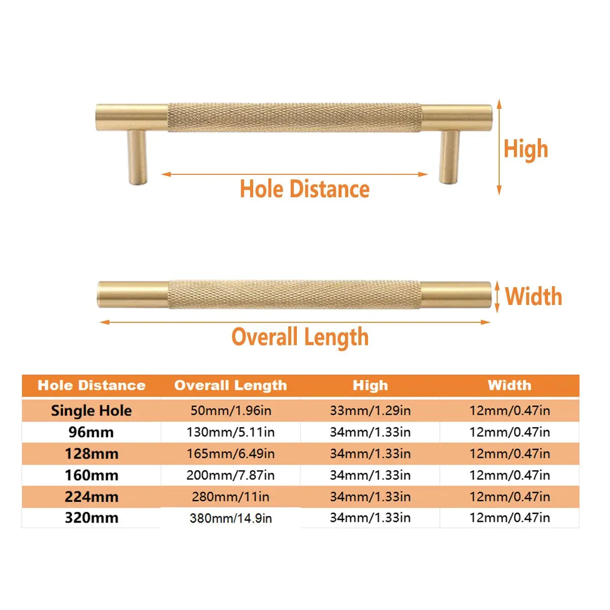 Light Luxury Cabinet Handle Full Copper Gold Straight Knurled Drawer Door Pull - 128mm