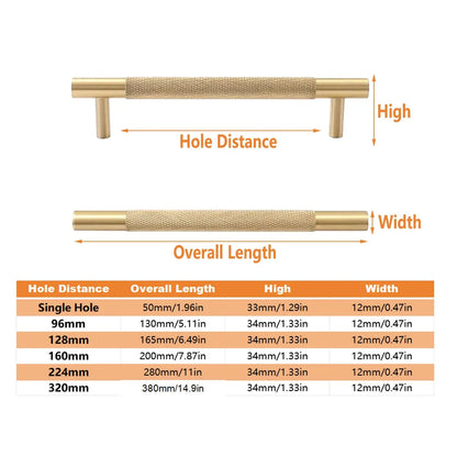 Light Luxury Cabinet Handle Full Copper Gold Straight Knurled Drawer Door Pull - 128mm