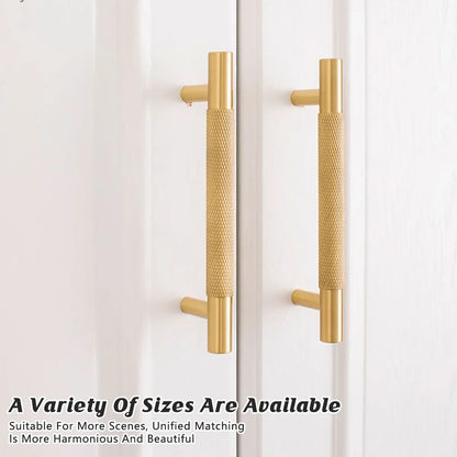 Light Luxury Cabinet Handle Full Copper Gold Straight Knurled Drawer Door Pull - 128mm