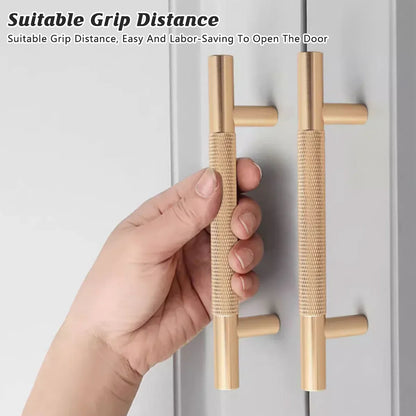 Light Luxury Cabinet Handle Full Copper Gold Straight Knurled Drawer Door Pull - 128mm
