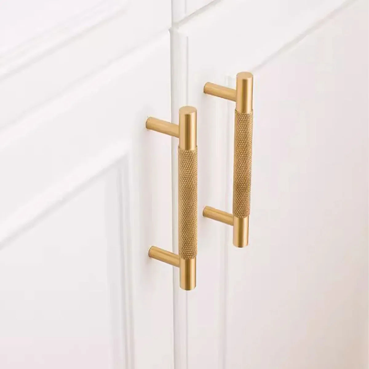Light Luxury Cabinet Handle Full Copper Gold Straight Knurled Drawer Door Pull - 128mm