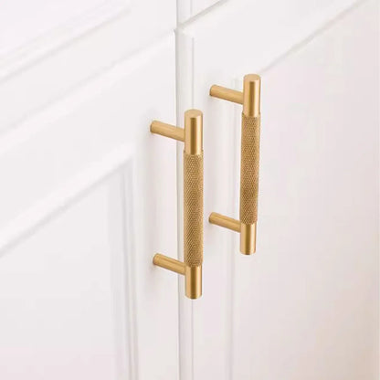 Light Luxury Cabinet Handle Full Copper Gold Straight Knurled Drawer Door Pull - 128mm