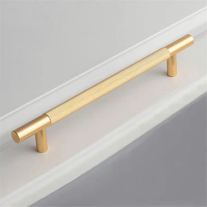 Light Luxury Cabinet Handle Full Copper Gold Straight Knurled Drawer Door Pull - 128mm