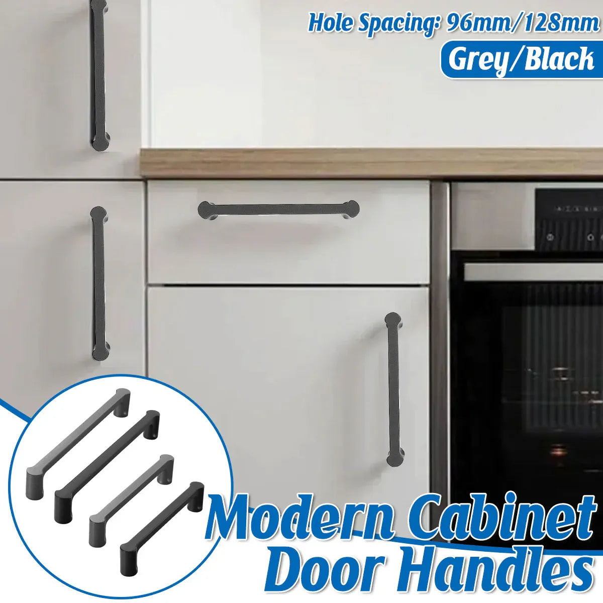 Modern Simple Cabinet Door Handle 96mm 128mm Long Pull for Kitchen Furniture - Black - 96mm