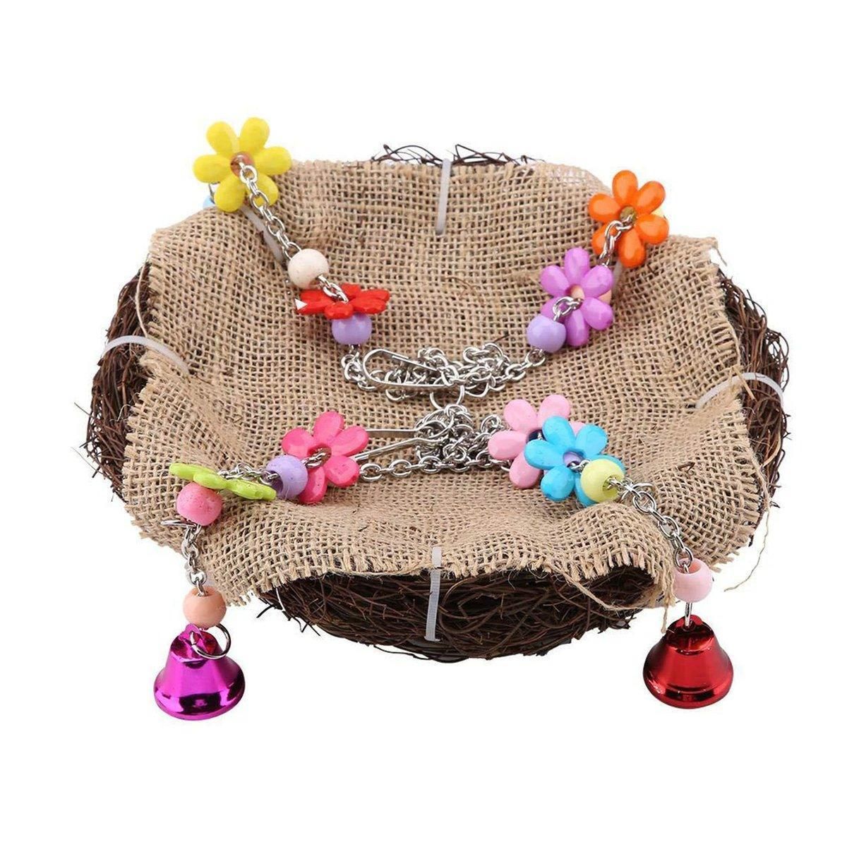 Bird Parrot Swing Stand Rattan Nest Hanging Basket Chew Toy for Small Medium Pet - L-20cm