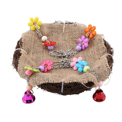 Bird Parrot Swing Stand Rattan Nest Hanging Basket Chew Toy for Small Medium Pet - L-20cm