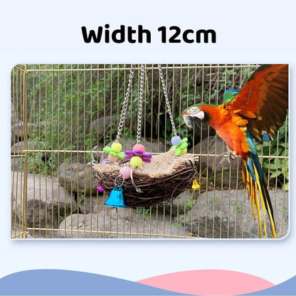 Bird Parrot Swing Stand Rattan Nest Hanging Basket Chew Toy for Small Medium Pet - L-20cm
