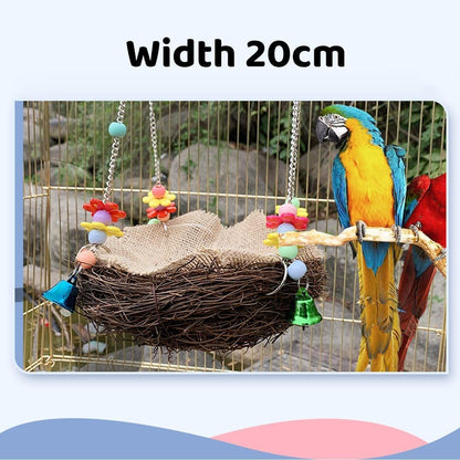 Bird Parrot Swing Stand Rattan Nest Hanging Basket Chew Toy for Small Medium Pet - L-20cm