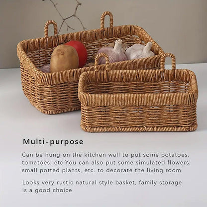 Wall-Mounted Rattan Style Hanging Storage Basket Kitchen Vegetable Fruit Basket - Large