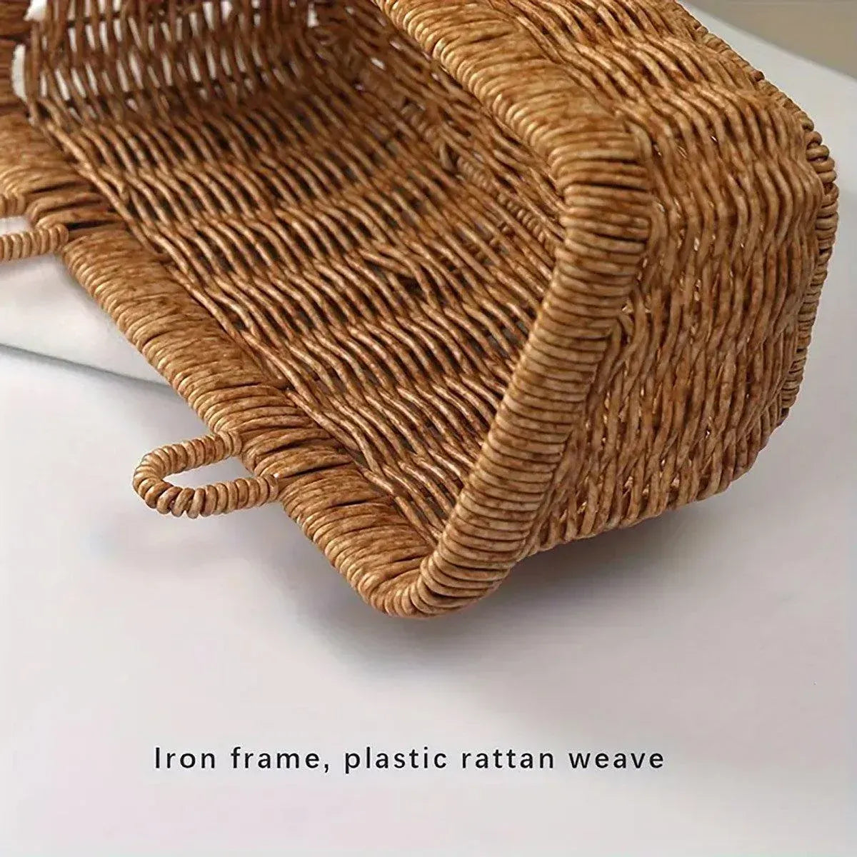 Wall-Mounted Rattan Style Hanging Storage Basket Kitchen Vegetable Fruit Basket - Large
