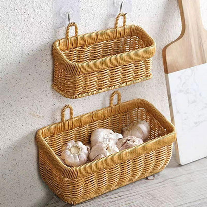 Wall-Mounted Rattan Style Hanging Storage Basket Kitchen Vegetable Fruit Basket - Large