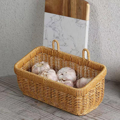 Wall-Mounted Rattan Style Hanging Storage Basket Kitchen Vegetable Fruit Basket - Large
