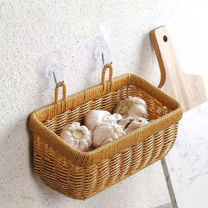 Wall-Mounted Rattan Style Hanging Storage Basket Kitchen Vegetable Fruit Basket - Large