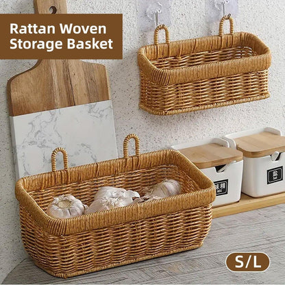 Wall-Mounted Rattan Style Hanging Storage Basket Kitchen Vegetable Fruit Basket - Large