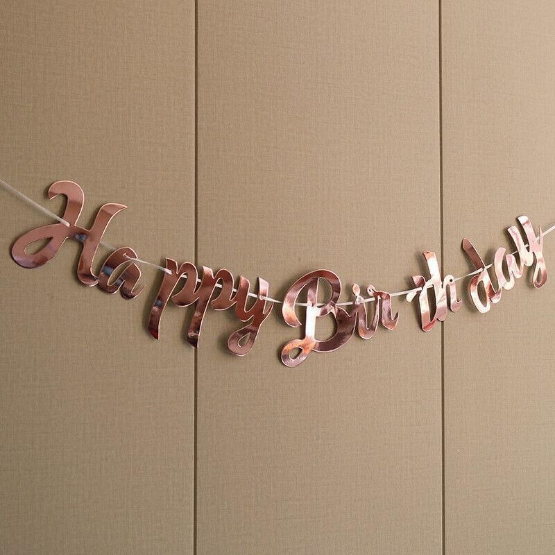 Happy Birthday Party Banner Decorations in Rose Gold Silver or Gold Bunting Garland - Gold