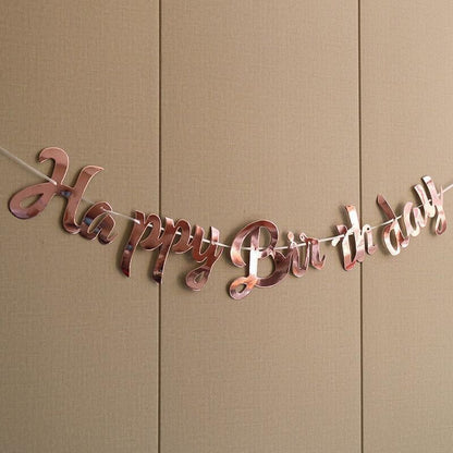 Happy Birthday Party Banner Decorations in Rose Gold Silver or Gold Bunting Garland - Gold