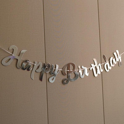 Happy Birthday Party Banner Decorations in Rose Gold Silver or Gold Bunting Garland - Gold