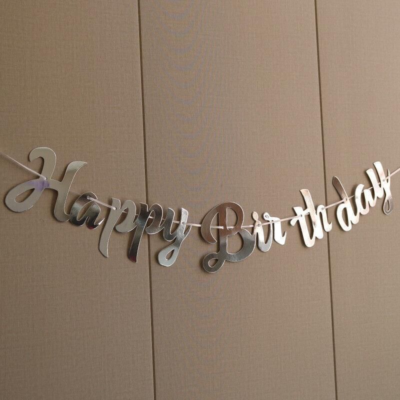 Happy Birthday Party Banner Decorations in Rose Gold Silver or Gold Bunting Garland - Rose Gold