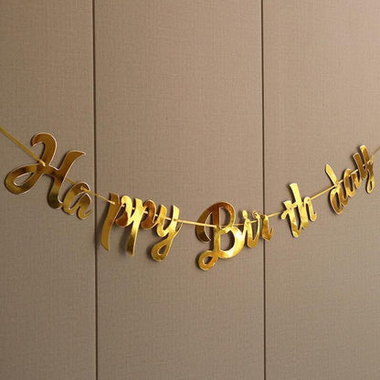 Happy Birthday Party Banner Decorations in Rose Gold Silver or Gold Bunting Garland - Rose Gold
