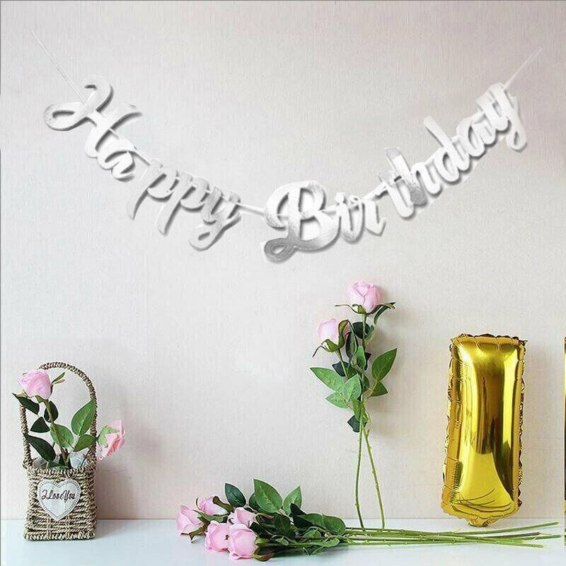 Happy Birthday Party Banner Decorations in Rose Gold Silver or Gold Bunting Garland - Rose Gold