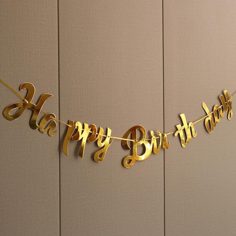 Happy Birthday Party Banner Decorations in Rose Gold Silver or Gold Bunting Garland - Silver