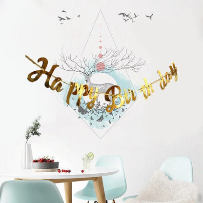 Happy Birthday Party Banner Decorations in Rose Gold Silver or Gold Bunting Garland - Silver