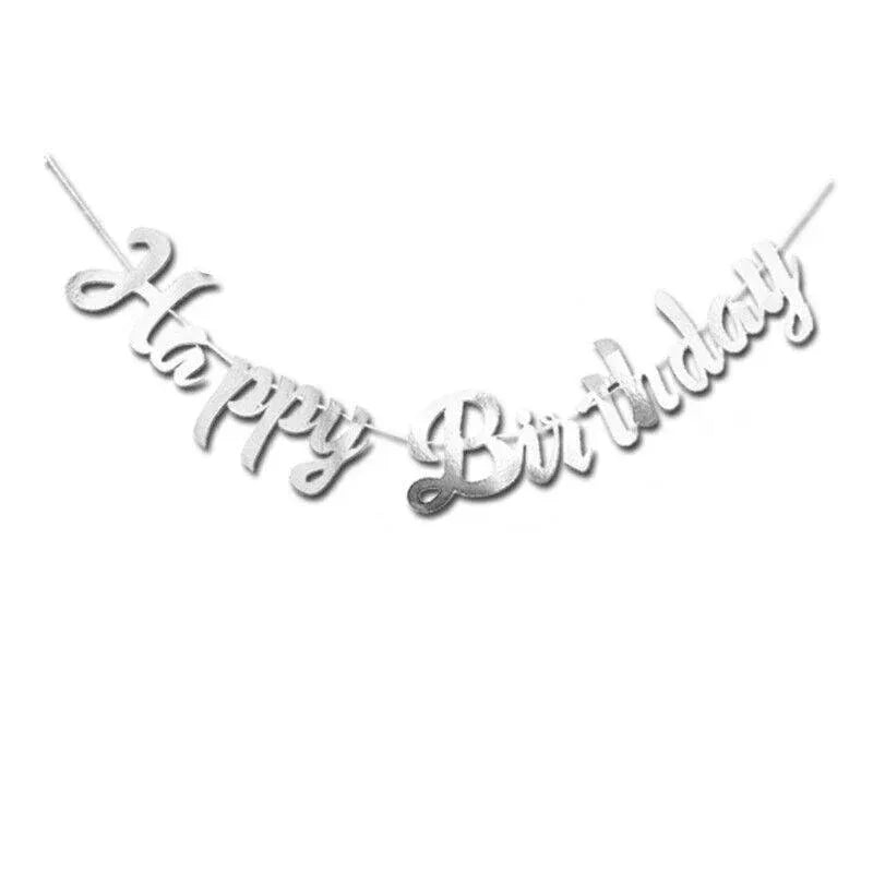 Happy Birthday Party Banner Decorations in Rose Gold Silver or Gold Bunting Garland - Silver