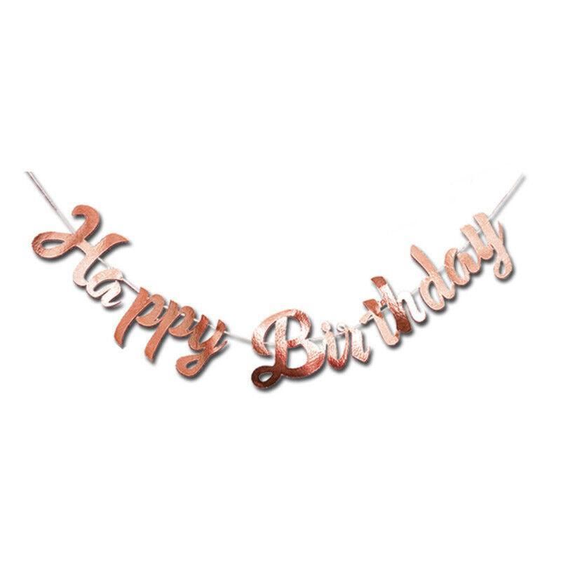Happy Birthday Party Banner Decorations in Rose Gold Silver or Gold Bunting Garland - Silver